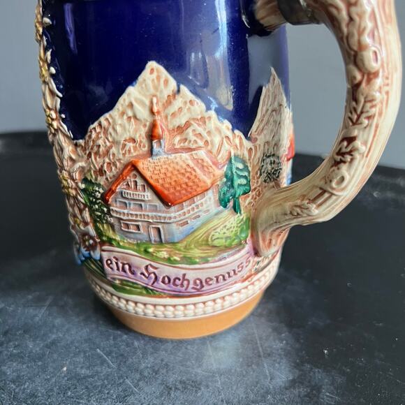 Vtg Gerz Lidded Beer Stein w/Picture of Kissing Couple & Houses - Picture 12 of 14